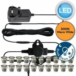 Set Of 20 - 30mm Stainless Steel IP67 Warm White LED Decking Kit With Dusk Til Dawn Photocell Sensor