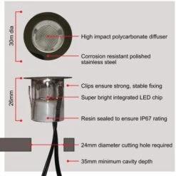 Set Of 20 - 30mm Stainless Steel IP67 Warm White LED Decking Kit With Dusk Til Dawn Photocell Sensor -Berghaus Sales 15164416 4