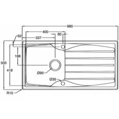 Astracast Sierra 1.0 Bowl Reversible White Kitchen Sink With Basket Waste Kit -Berghaus Sales 65334806 4