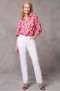 Geo Tile Balloon Sleeve Drop Hem Blouse -Berghaus Sales 9003152