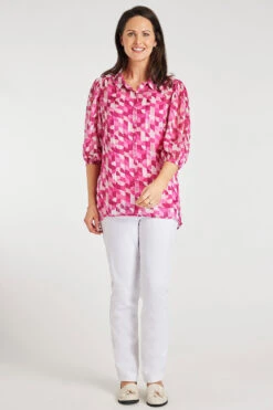 Geo Tile Balloon Sleeve Drop Hem Blouse -Berghaus Sales 900315263 alt1