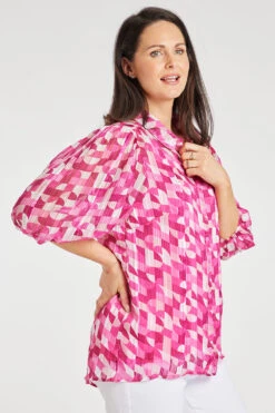 Geo Tile Balloon Sleeve Drop Hem Blouse -Berghaus Sales 900315263 alt4