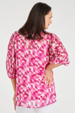 Geo Tile Balloon Sleeve Drop Hem Blouse -Berghaus Sales 900315263 alt5