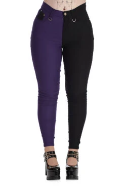 Banned Bailey Half & Half Trousers - Purple & Black