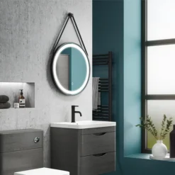 Arezzo Matt Black 600mm Round LED Illuminated Anti-Fog Bathroom Mirror -Berghaus Sales az47mb n d2