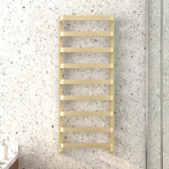 Venice Brushed Brass Designer Heated Towel Rail (500 X 1200mm) -Berghaus Sales venbb125d1