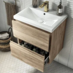 Venice Linea Rustic Oak Cloakroom Suite (Wall Hung Vanity + Toilet) -Berghaus Sales vl5oakv detail03