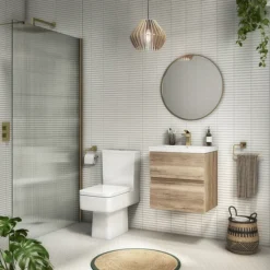Venice Linea Rustic Oak Cloakroom Suite (Wall Hung Vanity + Toilet)